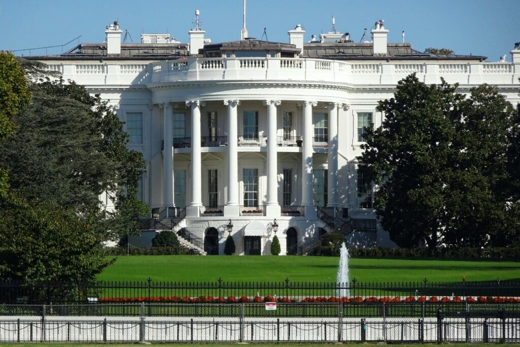 The White House on a bright day, a critical part of presidential elections
